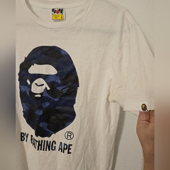 BAPE Camo By Bathing Ape Tee White Navy Mens Size Large T Shirt - Picture 3 of 7